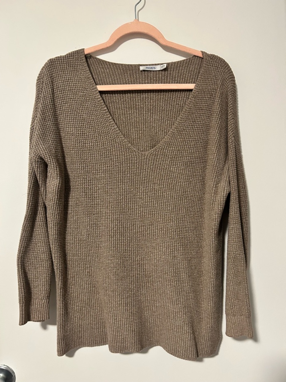 Ricki's Taupe V-Neck Waffle Knit Sweater